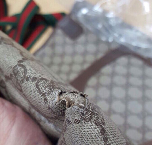 Gucci Pvc Leather Brown Beige, Brown Tote Bag E1047