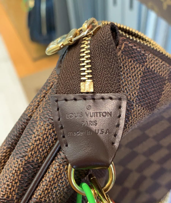 LOUIS VUITTON Pochette Eva Damier Ebene Clutch Crossbody Bag Brown