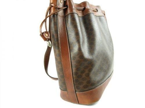 Celine Macadam PVC Leather Brown Drawstring Shoulder Bag