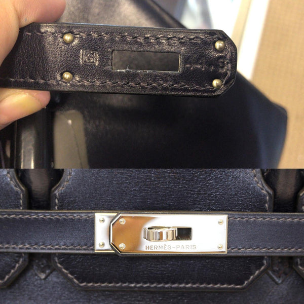HERMES Birkin 30cm Smooth Calf Leather Silver Hardware Bag Navy Blue