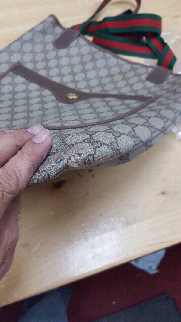 Gucci Pvc Leather Brown Beige, Brown Tote Bag E1047