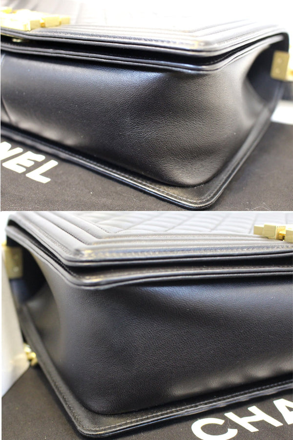 CHANEL Le Boy Medium Lambskin Leather Shoulder Bag Black