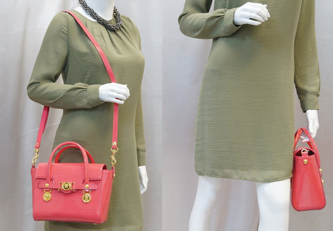 VERSACE Pink Patent Leather Short Handle Medallion Signature Bag