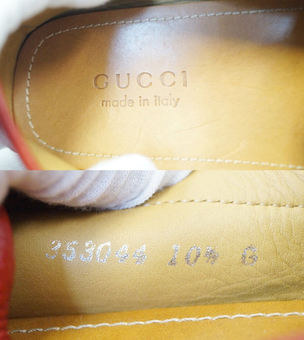GUCCI Trademark Logo Drivers Loafers Shoes Red Size 10.1/2