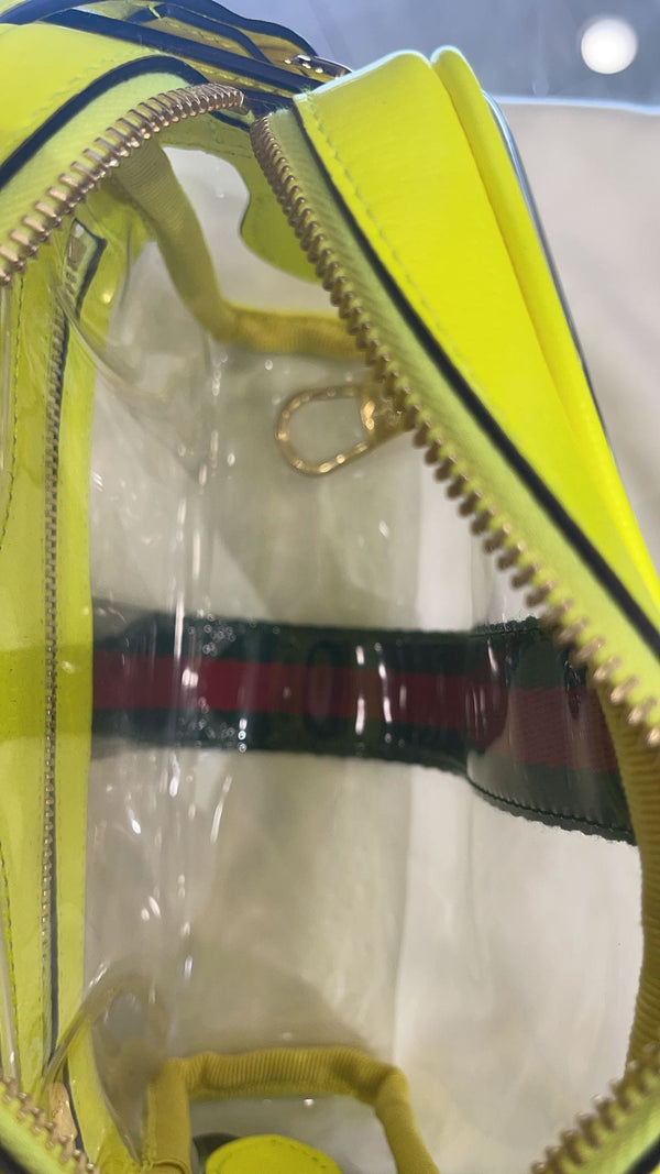 GUCCI Ophidia Mini GG Web PVC Crossbody Bag Neon Yellow 517350