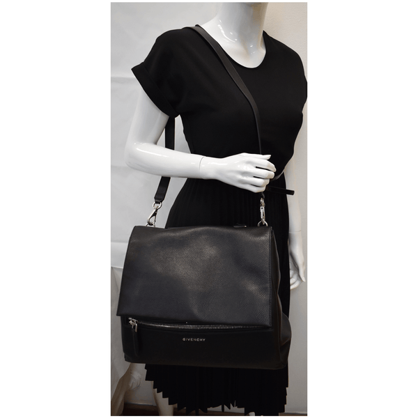 GIVENCHY Pandora Box Medium Grained Leather Shoulder Bag Black