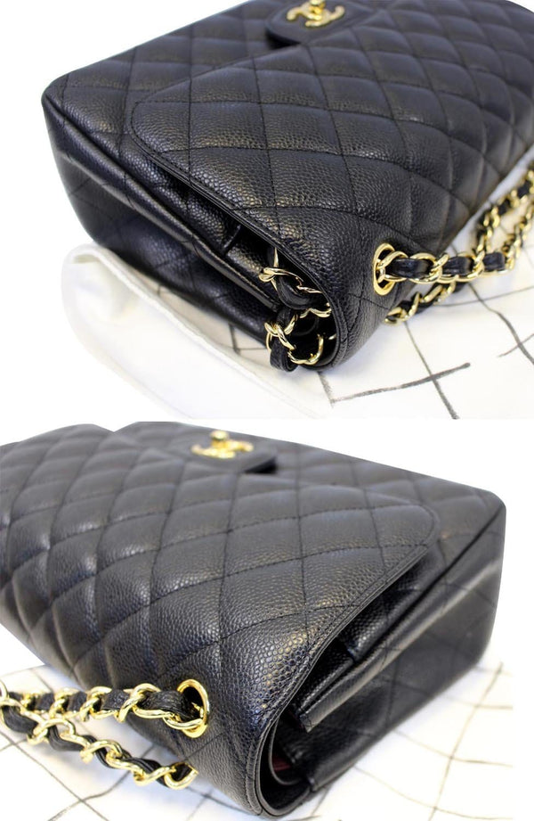 Chanel Double Flap Classic Jumbo Caviar Shoulder Bag - front view