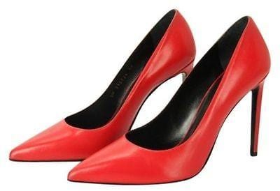 Saint Laurent Classic Paris 105 Leather Pointed Toe Size 38 Nib Red Pumps - Final Call