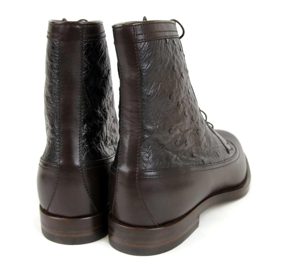 Gucci Men's Ostrich Leather Lace-up Ankle Boots - shoes backide