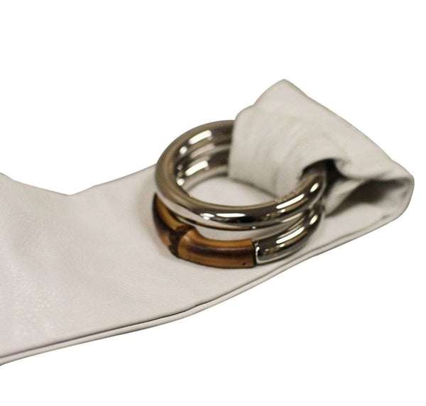 $495 NWT Gucci 232842 Women's White Leather Bamboo Ring Buckle Belt Size 75/30 - Dallas Designer Handbags