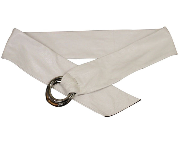 $495 NWT Gucci 232842 Women's White Leather Bamboo Ring Buckle Belt Size 75/30 - Dallas Designer Handbags