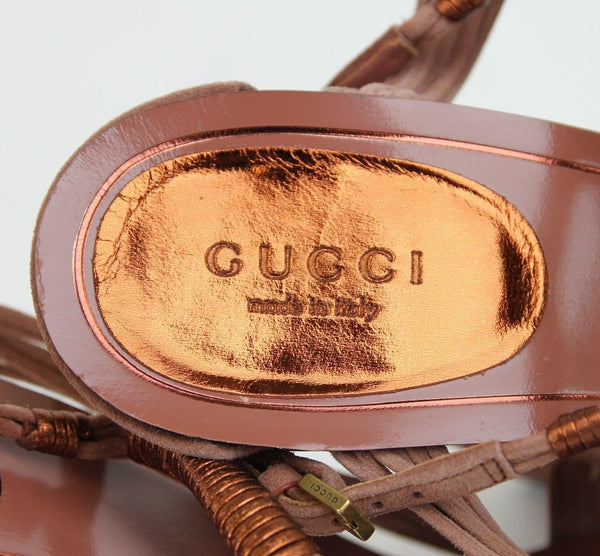 $750 NIB Gucci 309668 Rose Anita Metallic Leather/Suede Sandals EU 40 / US 10 - Dallas Designer Handbags