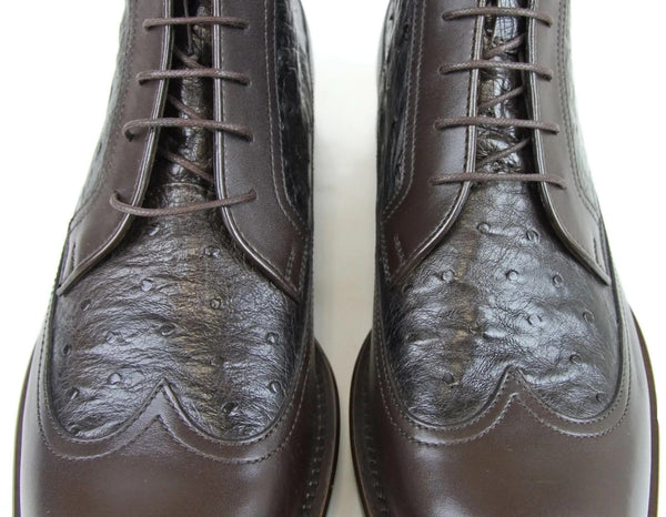 Gucci Men's Ostrich Leather Lace-up Ankle Boots - front focused