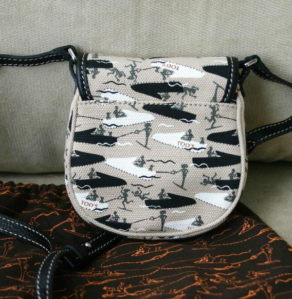 $445 Authentic Tod's Multi-color Canvas Black Trim Crossbody Messenger Bag E1862 - Dallas Designer Handbags