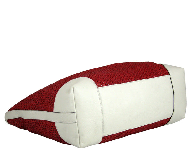 $1455 NWT Gucci 338964 Red Straw Bamboo Handle Large Shopper Tote w/Leather Trim - Dallas Designer Handbags