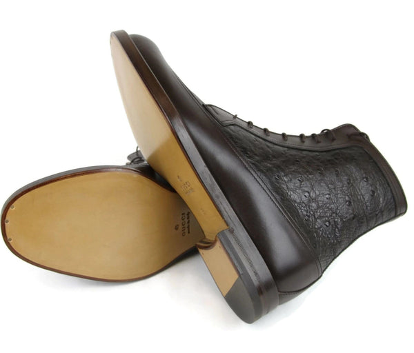 Gucci Men's Ostrich Leather Lace-up Ankle Boots - bottom sole