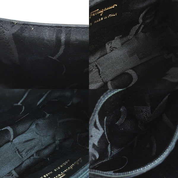 Salvatore Ferragamo Gancini Chain Black Gold Shoulder Bag