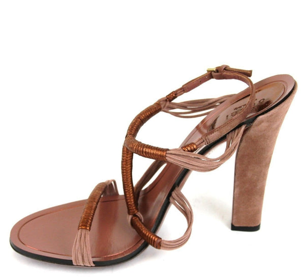 $750 NIB Gucci 309668 Rose Anita Metallic Leather/Suede Sandals EU 40 / US 10 - Dallas Designer Handbags