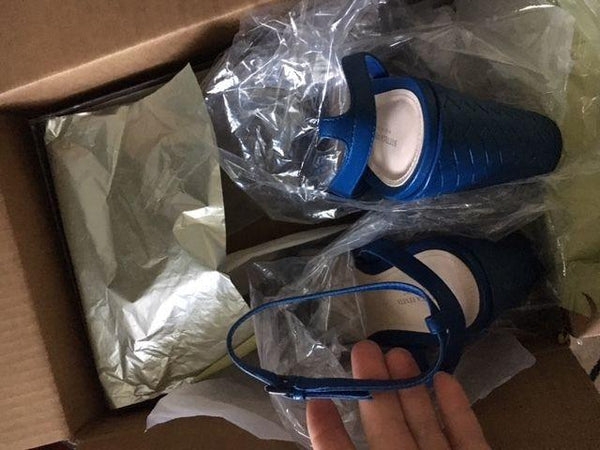 Bottega Veneta Sandals Women's Blue Leather Woven Wedge - 100% pure