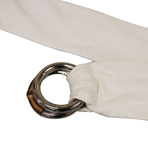 $495 NWT Gucci 232842 Women's White Leather Bamboo Ring Buckle Belt Size 75/30 - Dallas Designer Handbags