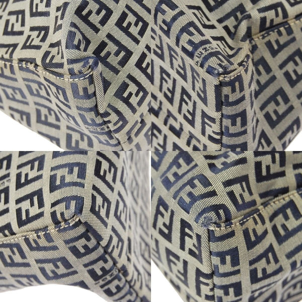 Fendi Zukka Pattern Hand Bag Navy Gray Canvas Leather Vintage Italy TT117
