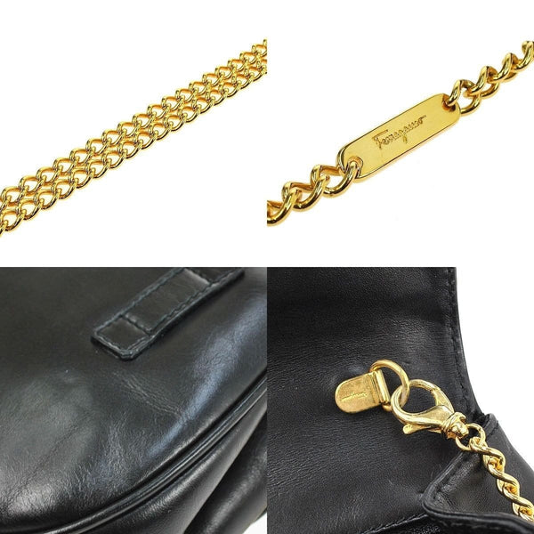 Salvatore Ferragamo Gancini Chain Black Gold Shoulder Bag
