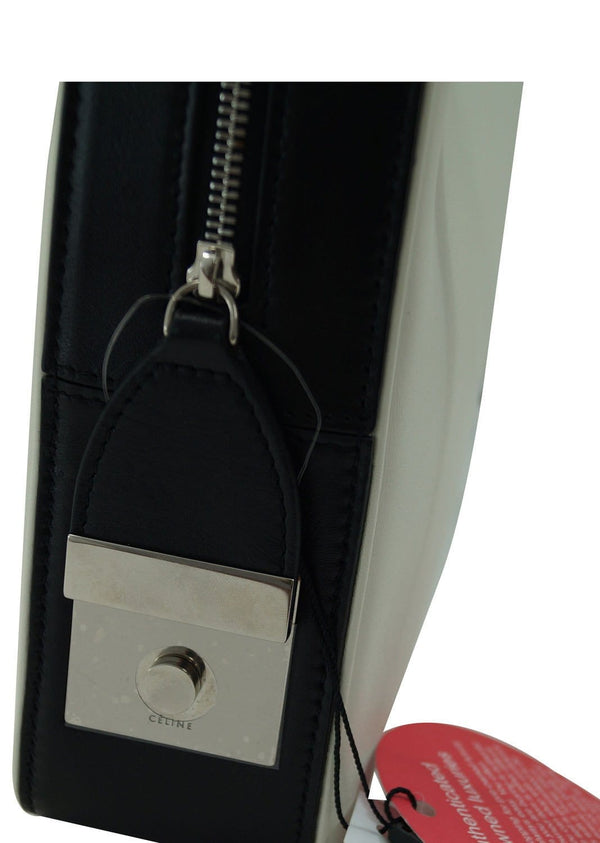 Authentic Celine Nappa Side lock Calfskin Leather Black/White Tote HandBag TT342 - Dallas Designer Handbags