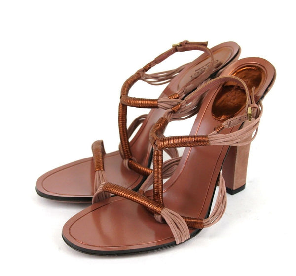 $750 NIB Gucci 309668 Rose Anita Metallic Leather/Suede Sandals EU 40 / US 10 - Dallas Designer Handbags