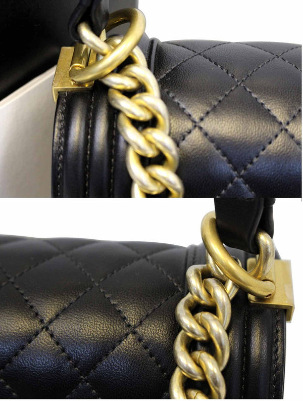 CHANEL Le Boy Medium Lambskin Leather Shoulder Bag Black