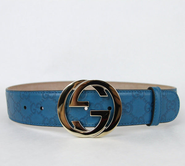 Gucci Teal Guccissima Leather Interlocking G Buckle Belt 114876 4618 (80/32)