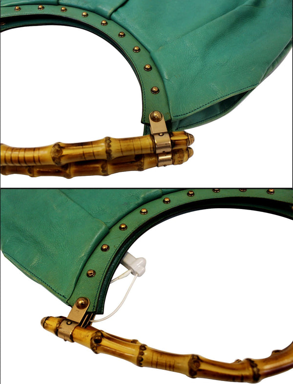 GUCCI Green Leather Bamboo Top Handle Shoulder Bag 124293