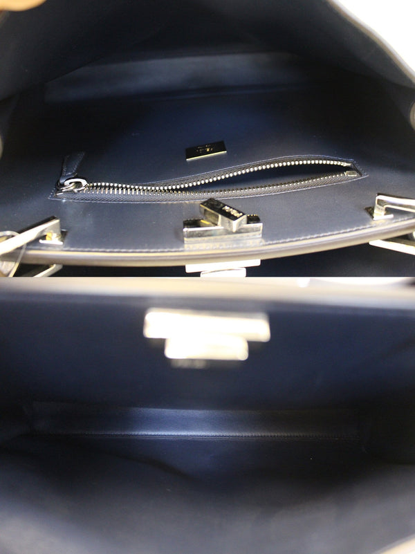 FENDI Peekaboo Essential Slate and Dark Blue Leather Shoulder Handbag