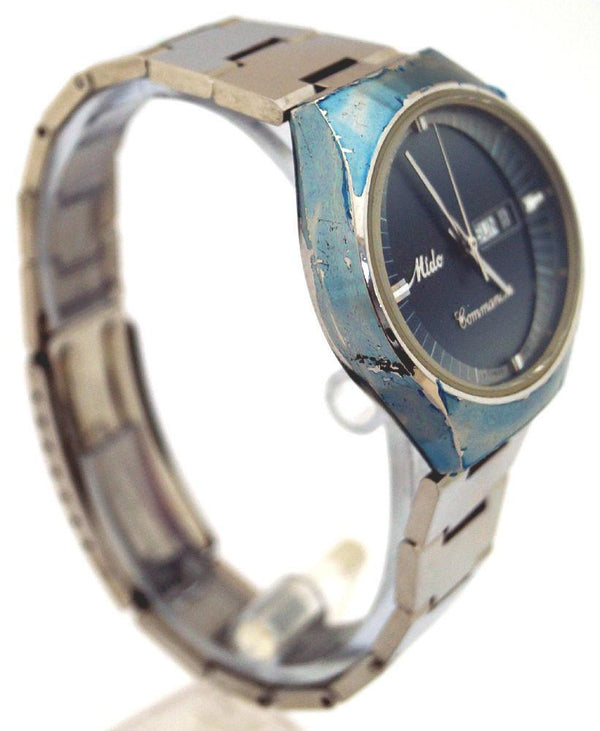 Mido Rare Mens Commander 8689 Automatic Blue SS Day/Date Swiss Watch EX091316-34H