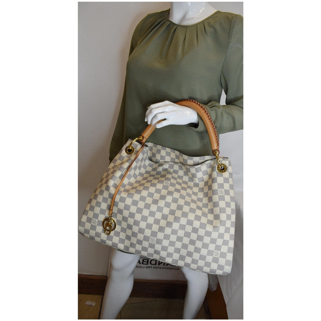 Louis Vuitton Artsy Mm Handbag Purse Damier Azur N41174 Ca4181