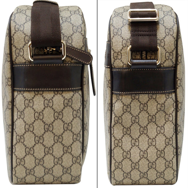 GUCCI Men's Beige/Ebony GG Plus Coated Canvas Messenger Crossbody Bag-US