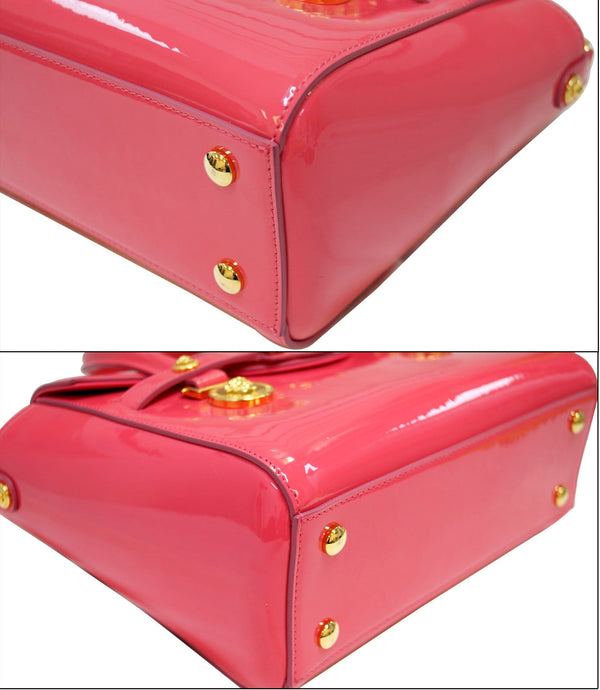 VERSACE Pink Patent Leather Short Handle Medallion Signature Bag