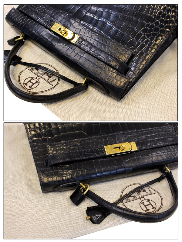 HERMES Kelly Crocodile 32 cm Black with Gold Hardware