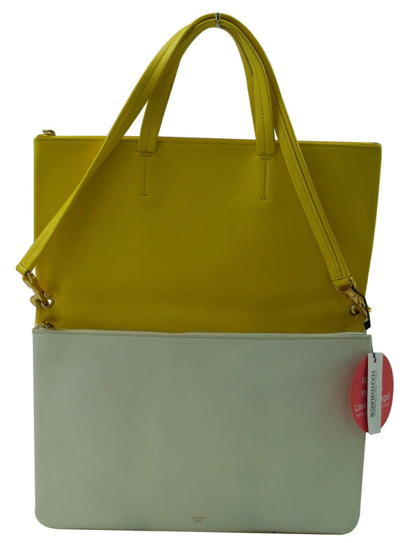 Celine Folded Hippo 3way Yellow White Leather Tote Shoulder Bag
