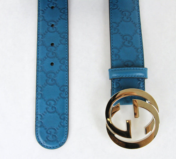 Gucci Teal Guccissima Leather Interlocking G Buckle Belt 114876 4618 (80/32)