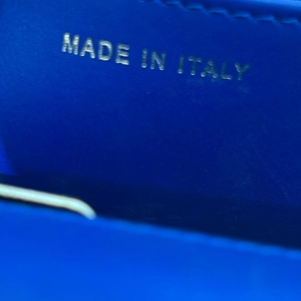 CHANEL Boy WOC Patent Leather Wallet On Chain Clutch Bag Blue