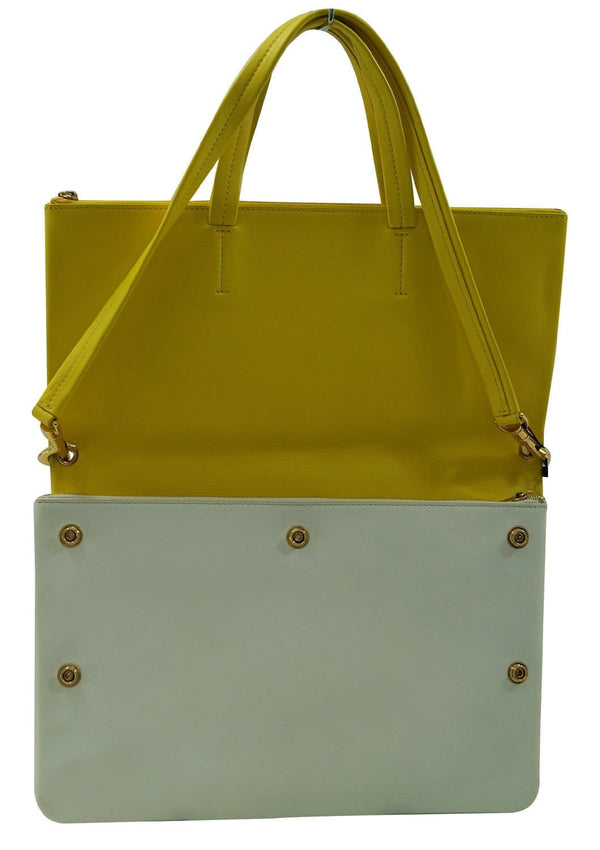 Celine Folded Hippo 3way Yellow White Leather Tote Shoulder Bag