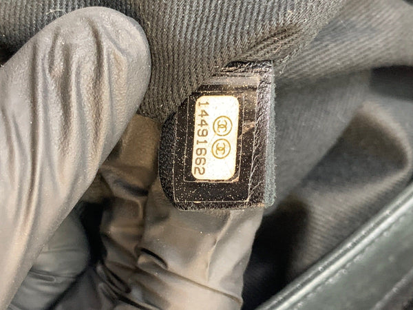 Chanel Just Mademoiselle Maxi Iridescent Leather Bowling Bag Black