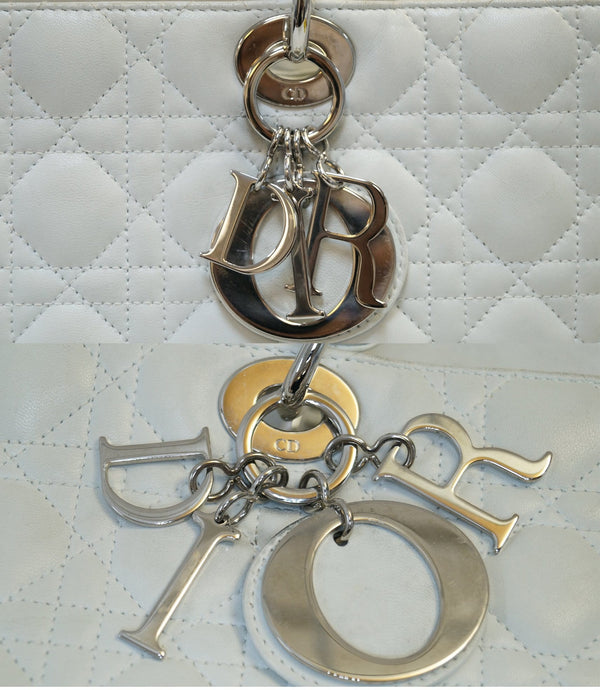 CHRISTIAN DIOR White Lambskin Leather Large Lady Dior Shoulder Bag