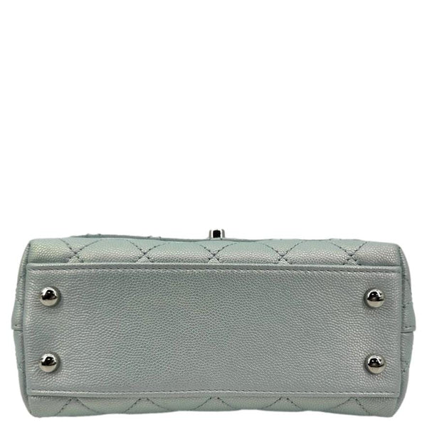 CHANEL Coco Extra Mini Top Handle Iridescent Caviar Leather Crossbody Bag Light Blue