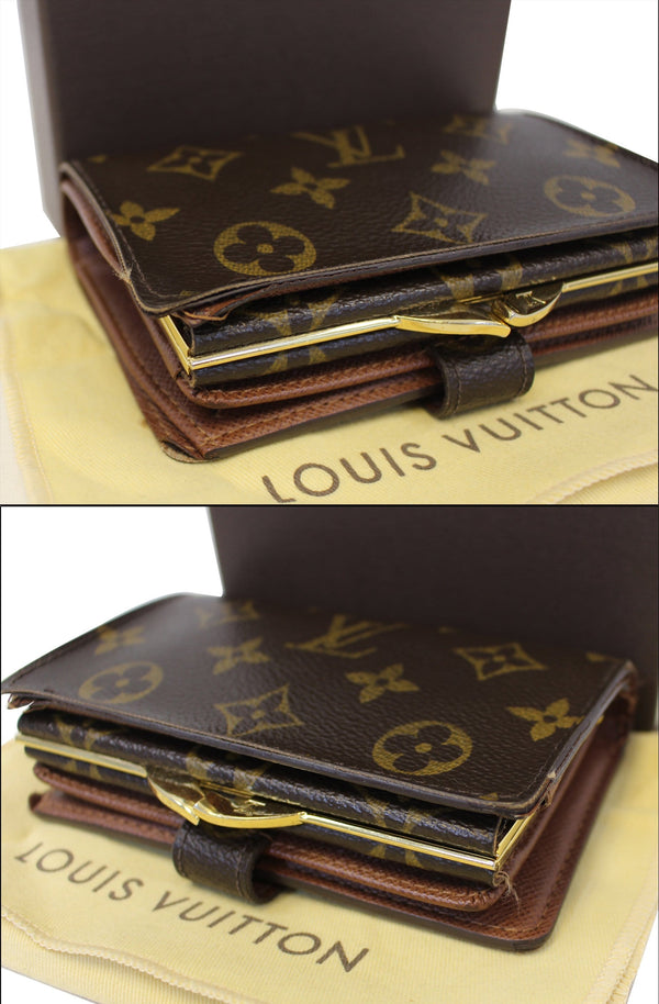 LOUIS VUITTON French Kisslock Monogram Canvas Wallet Brown-US