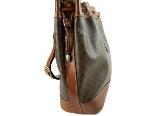 Celine Macadam PVC Leather Brown Drawstring Shoulder Bag