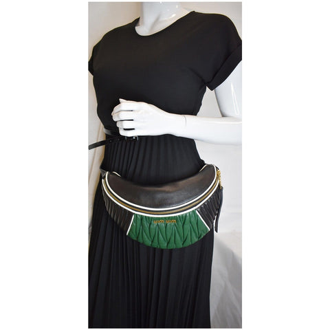 MIU MIU Two-Tone Matelasse Leather Belt Bum Bag Black/Green