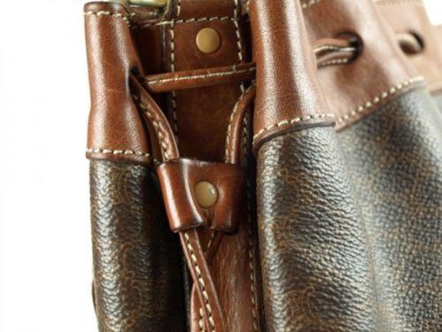 Celine Macadam PVC Leather Brown Drawstring Shoulder Bag