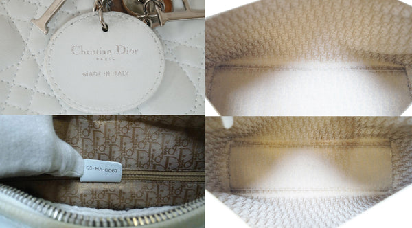 CHRISTIAN DIOR White Lambskin Leather Large Lady Dior Shoulder Bag