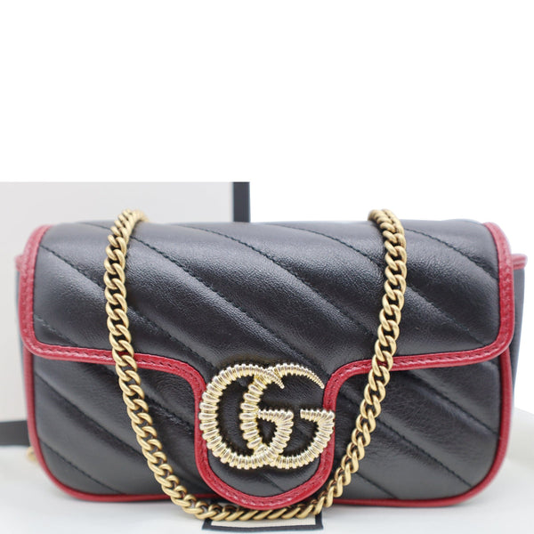 GUCCI GG Marmont Mini Matelassé Leather Shoulder Crossbody Bag Black/Cerise 574969